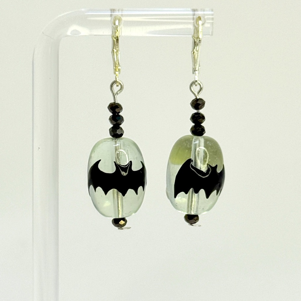 Halloween Black Bat Glass Earrings